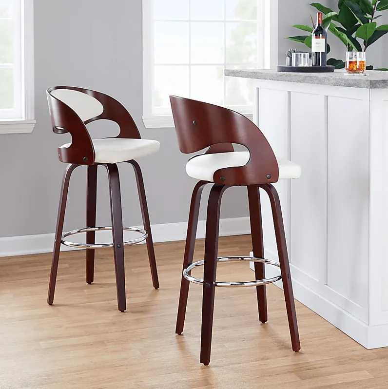 Tescord II White Swivel Barstool, Set of 2