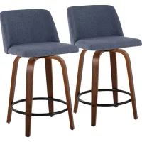 Clyo IV Blue Swivel Counter Height Stool, Set of 2