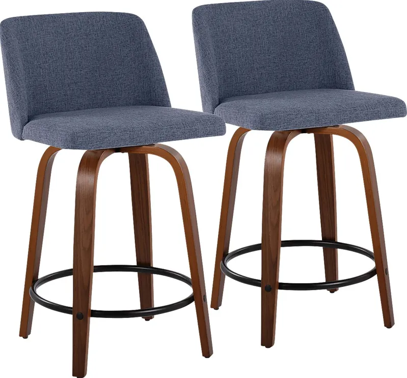 Clyo IV Blue Swivel Counter Height Stool, Set of 2