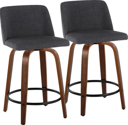 Clyo IV Charcoal Swivel Counter Height Stool, Set of 2