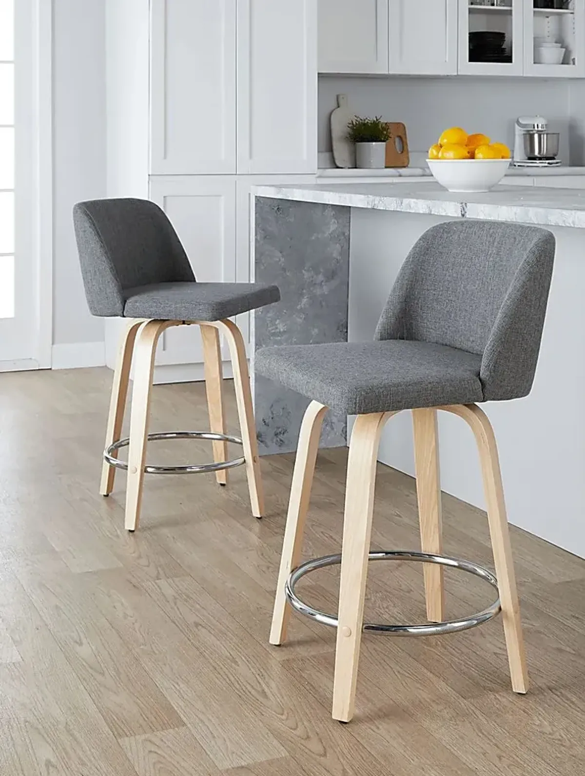 Clyo V Light Gray Swivel Counter Height Stool, Set of 2