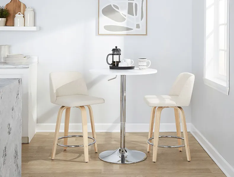 Clyo V Cream Swivel Counter Height Stool, Set of 2