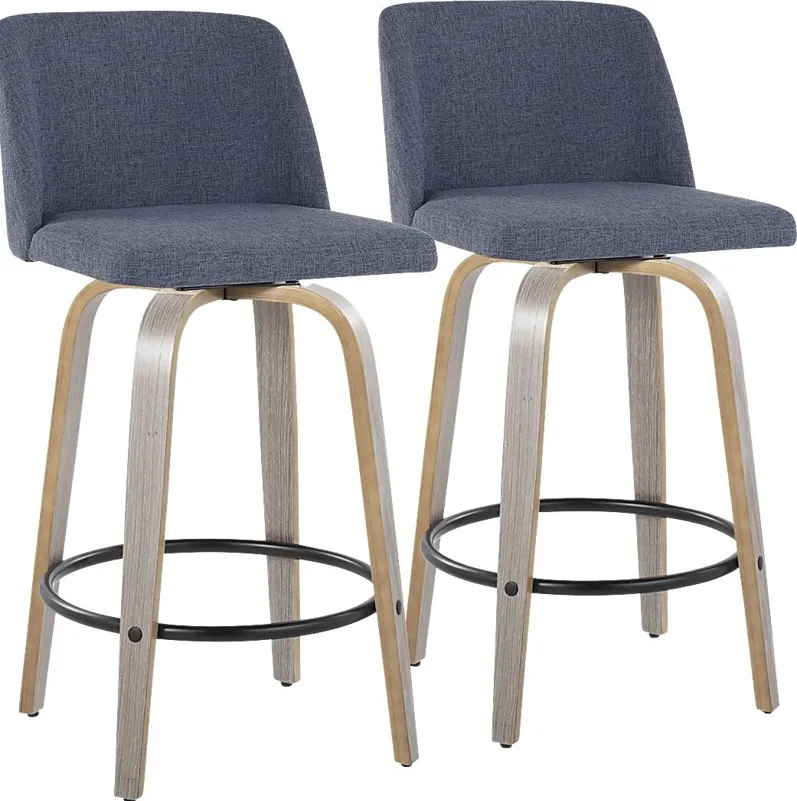 Clyo XIII Blue Swivel Counter Height Stool, Set of 2