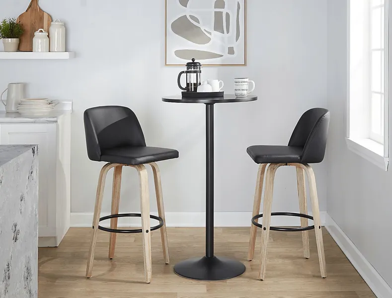 Clyo XII Black Swivel Barstool, Set of 2