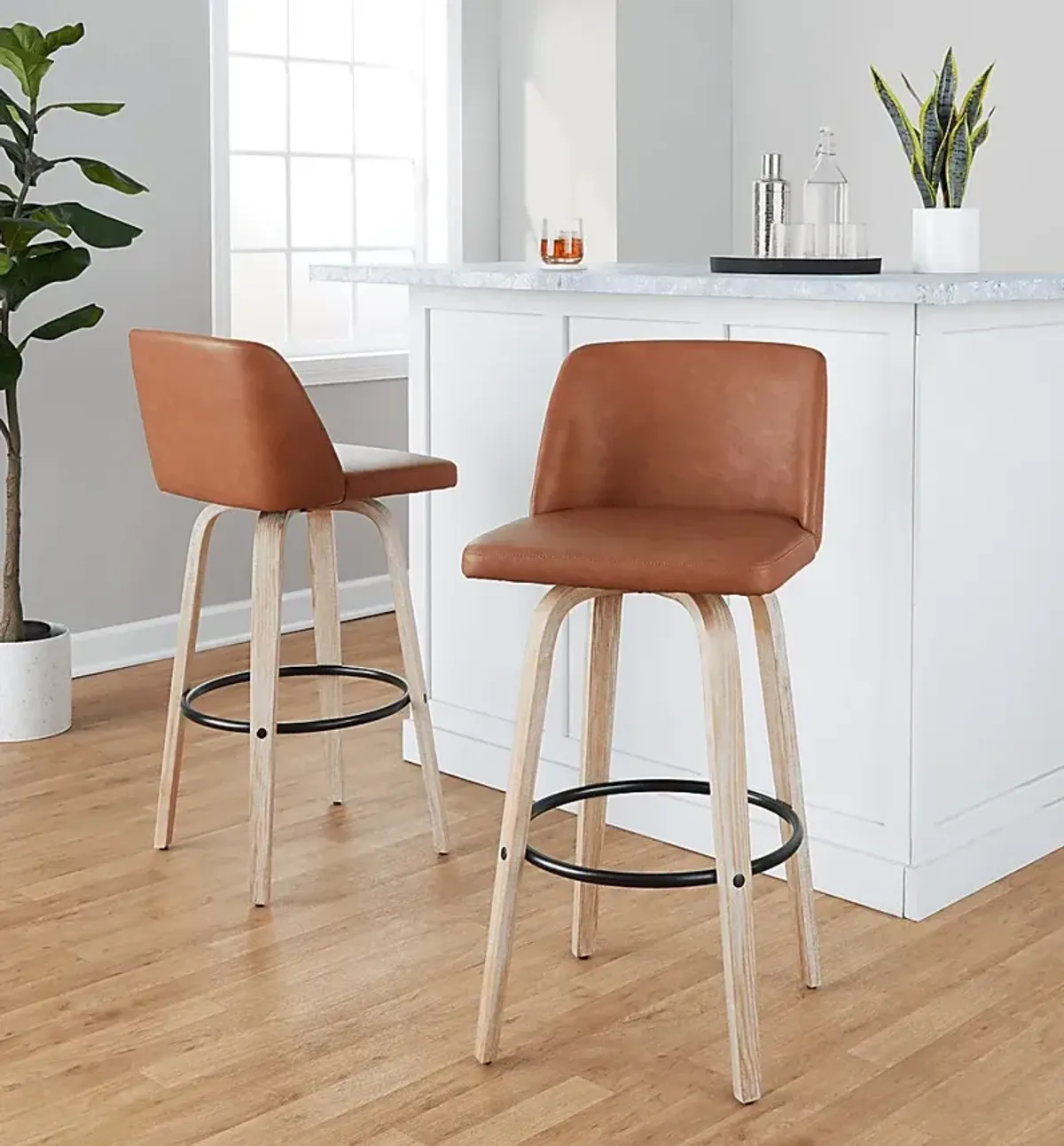 Clyo XII Camel Swivel Barstool, Set of 2