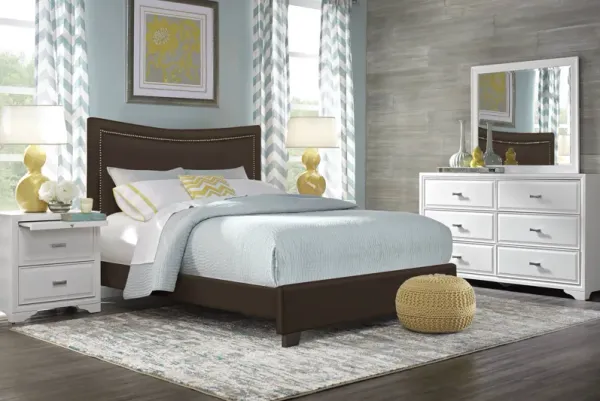 Belcourt White 5 Pc Bedroom with Genoa Brown Queen Upholstered Bed