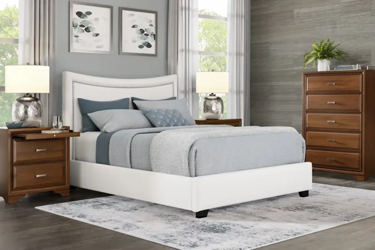 Belcourt Brown Cherry 5 Pc Bedroom With Genoa Ivory King Upholstered Bed