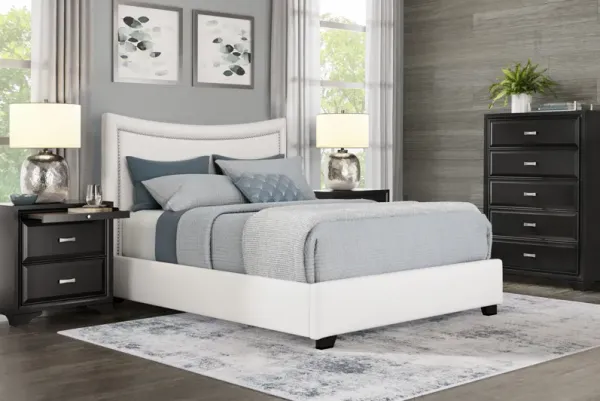 Belcourt Black 5 Pc Bedroom With Genoa Ivory King Upholstered Bed