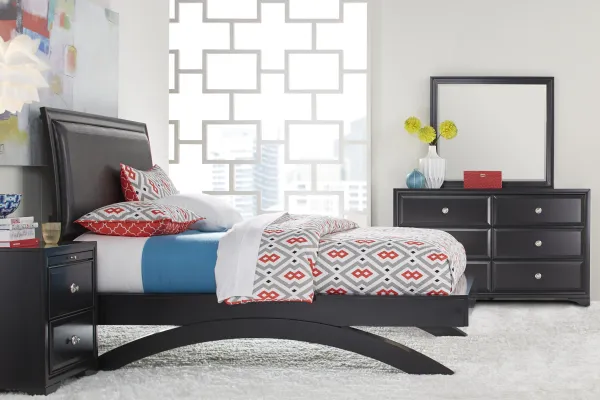 Belcourt Black 5 Pc King Upholstered Sleigh Arch Bedroom