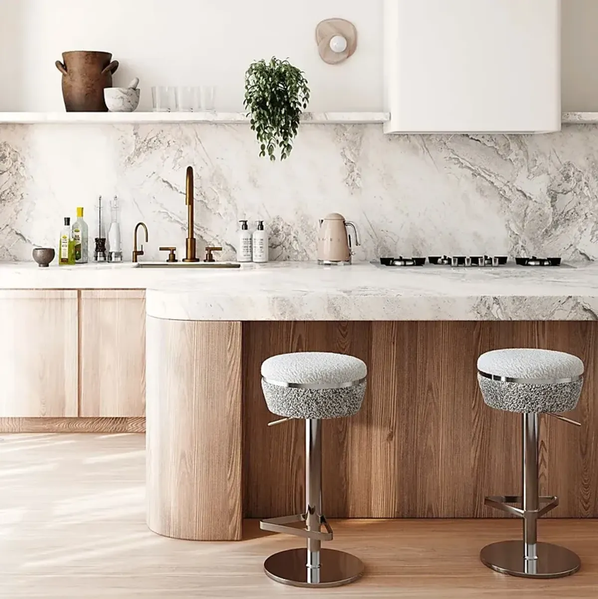 Abiaka II White and Gray Adjustable Stool