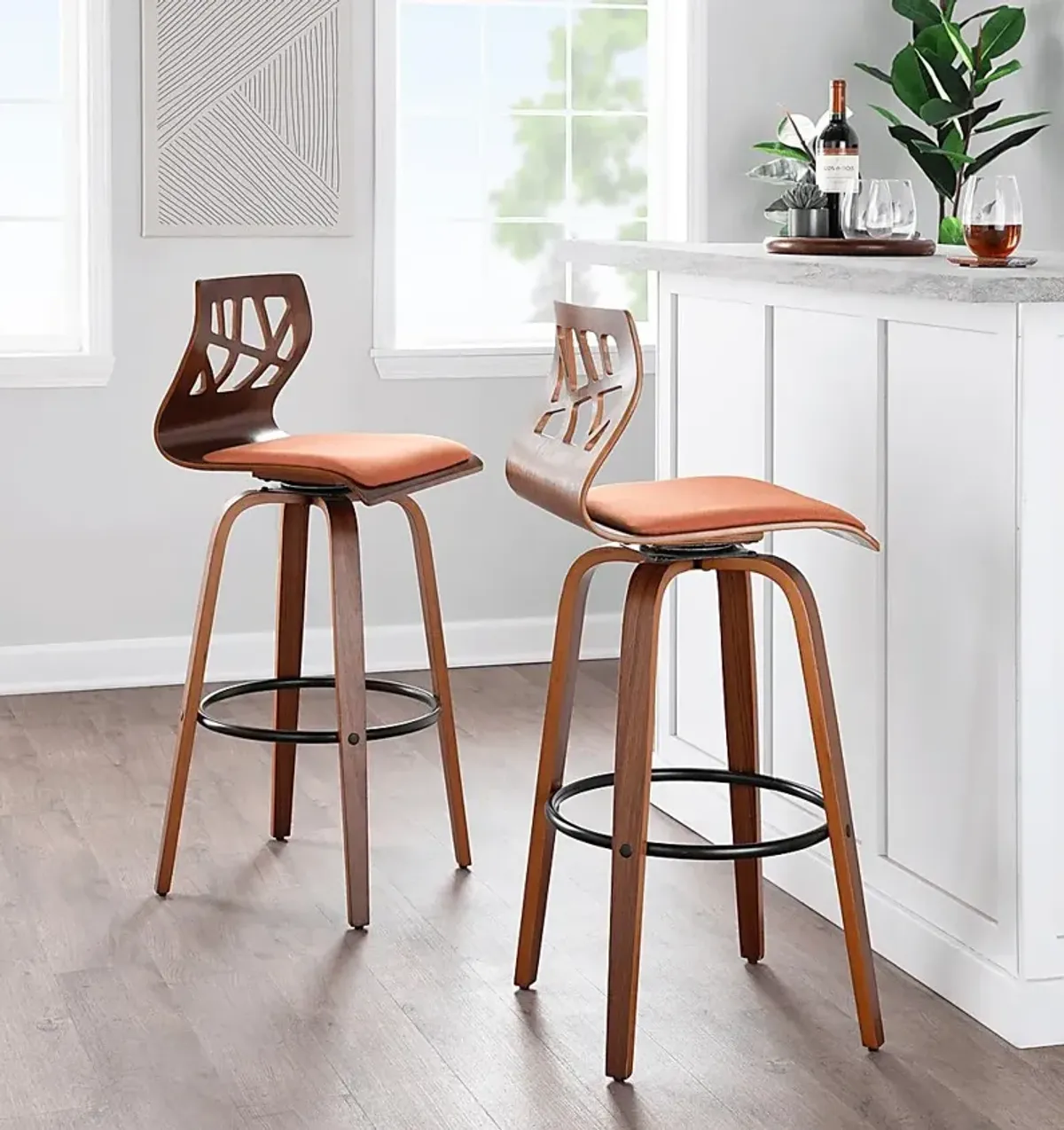 Watsonia Orange Swivel Barstool, Set of 2