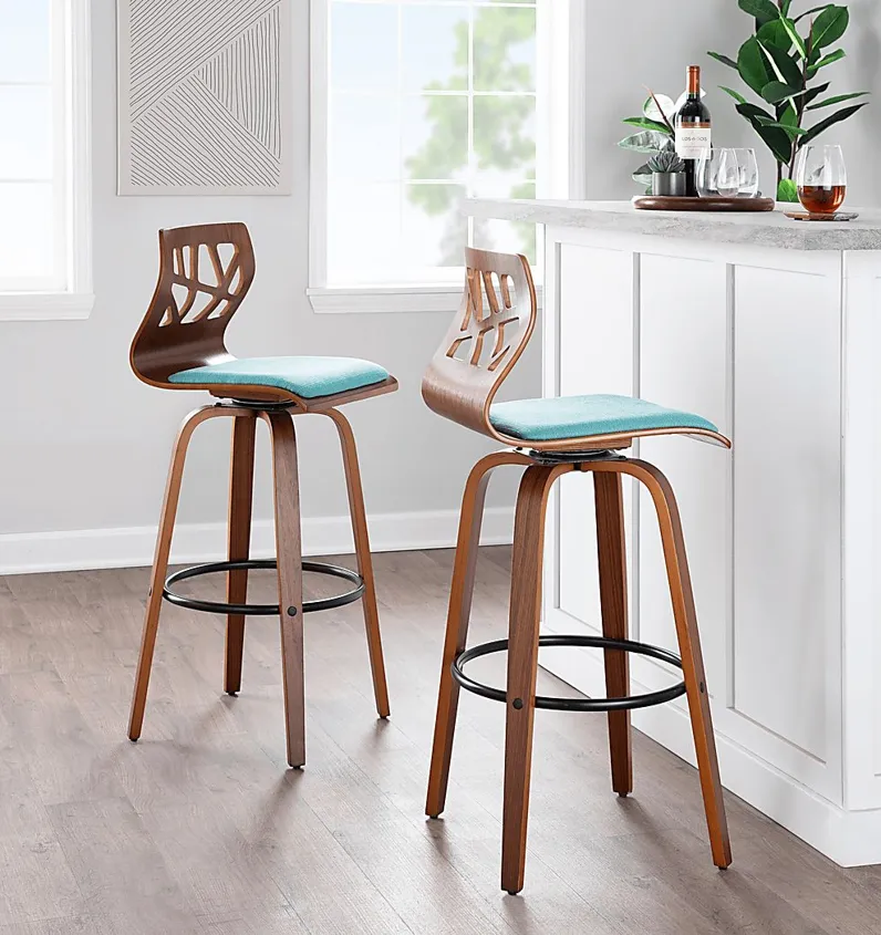 Watsonia Teal Swivel Barstool, Set of 2