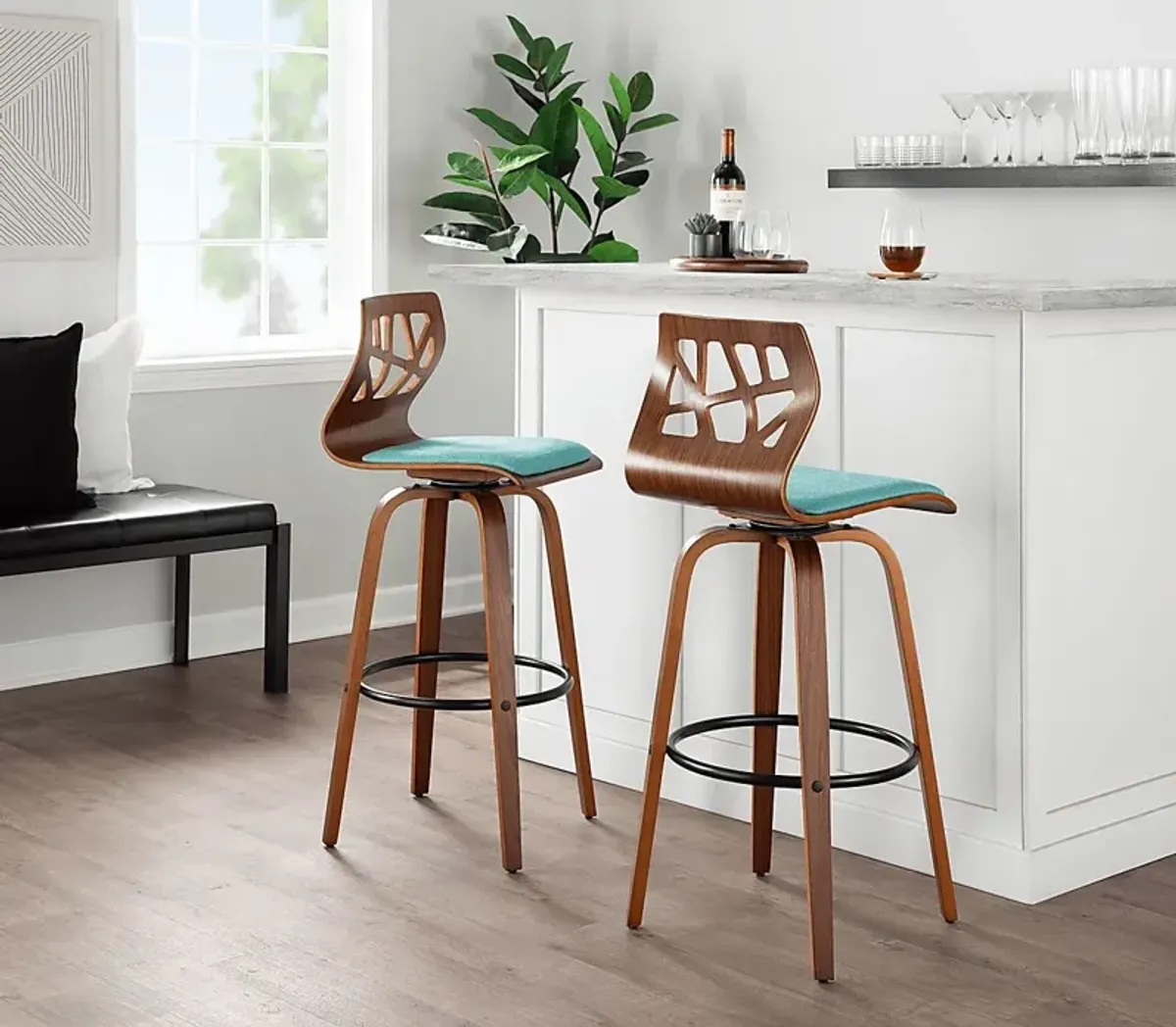 Watsonia Teal Swivel Barstool, Set of 2