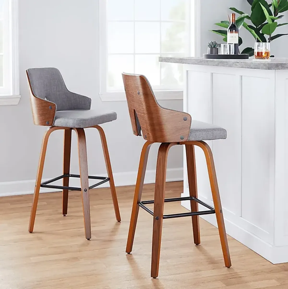 Zennia Gray Swivel Barstool, Set of 2