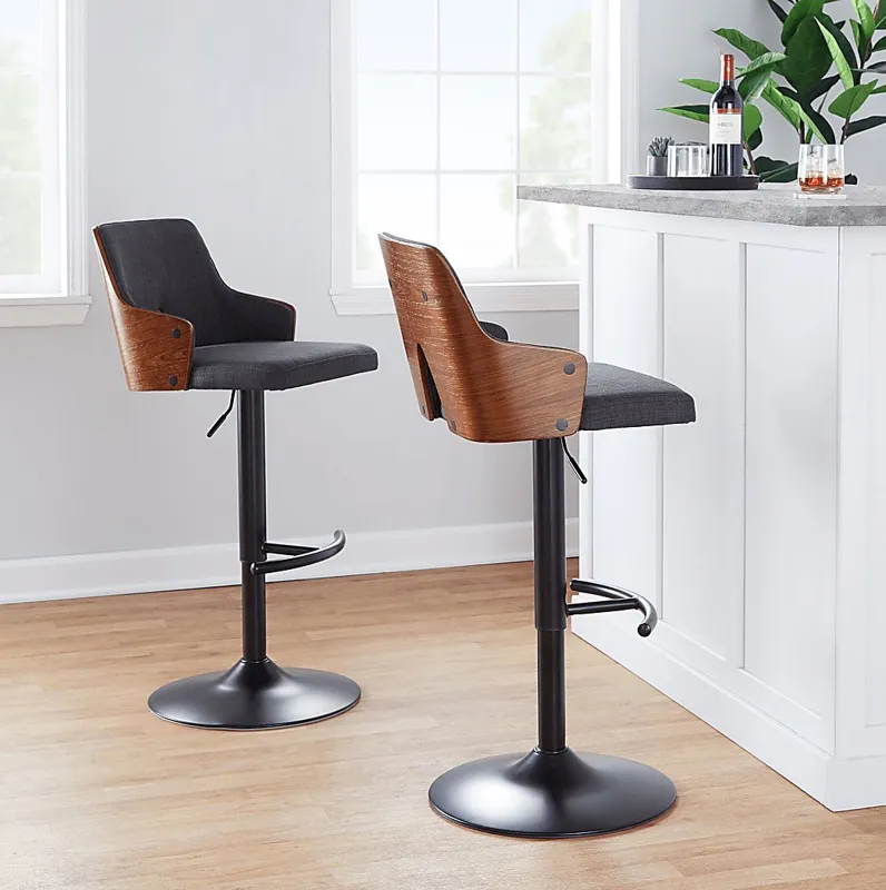 Zennia III Charcoal Adjustable Barstool, Set of 2