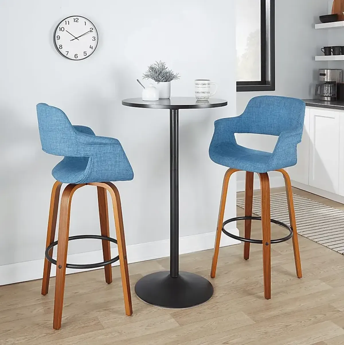 Lafanette V Blue Swivel Barstool, Set of 2