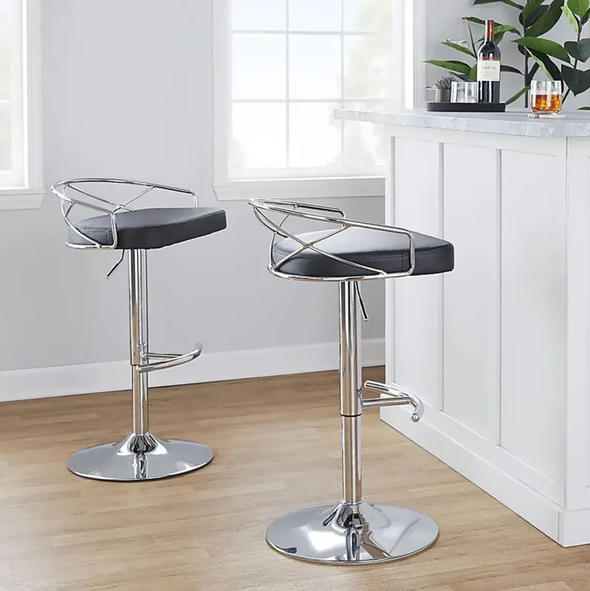 Ravensburg IV Black Adjustable Barstool, Set of 2