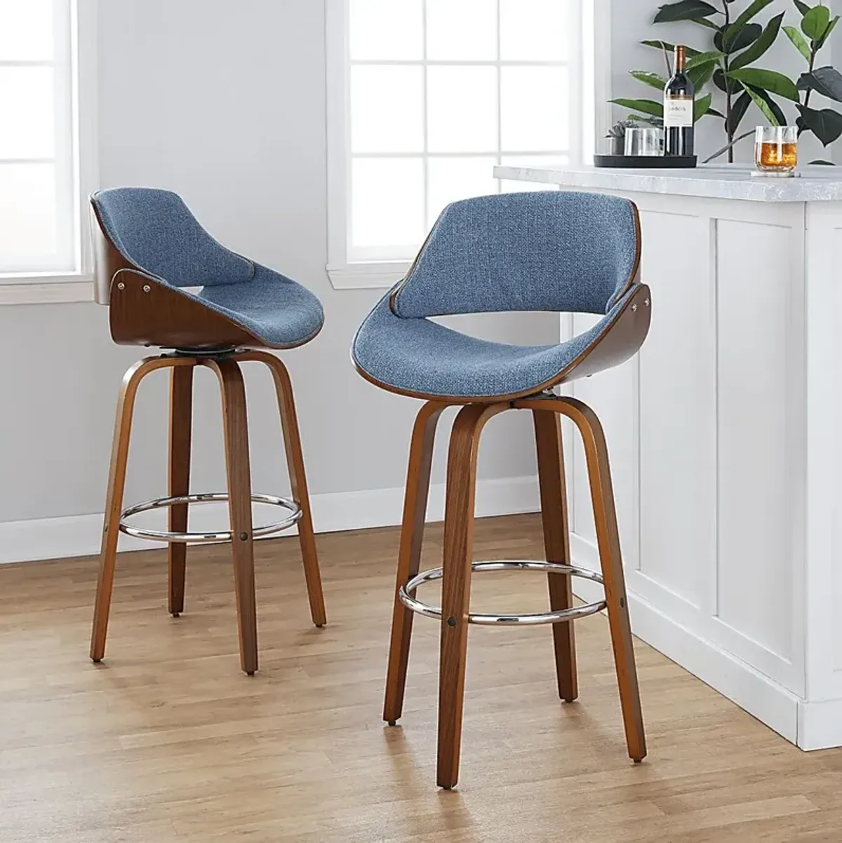 Torlina II Blue Swivel Barstool, Set of 2