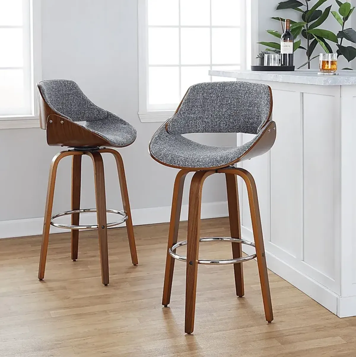 Torlina II Gray Swivel Barstool, Set of 2