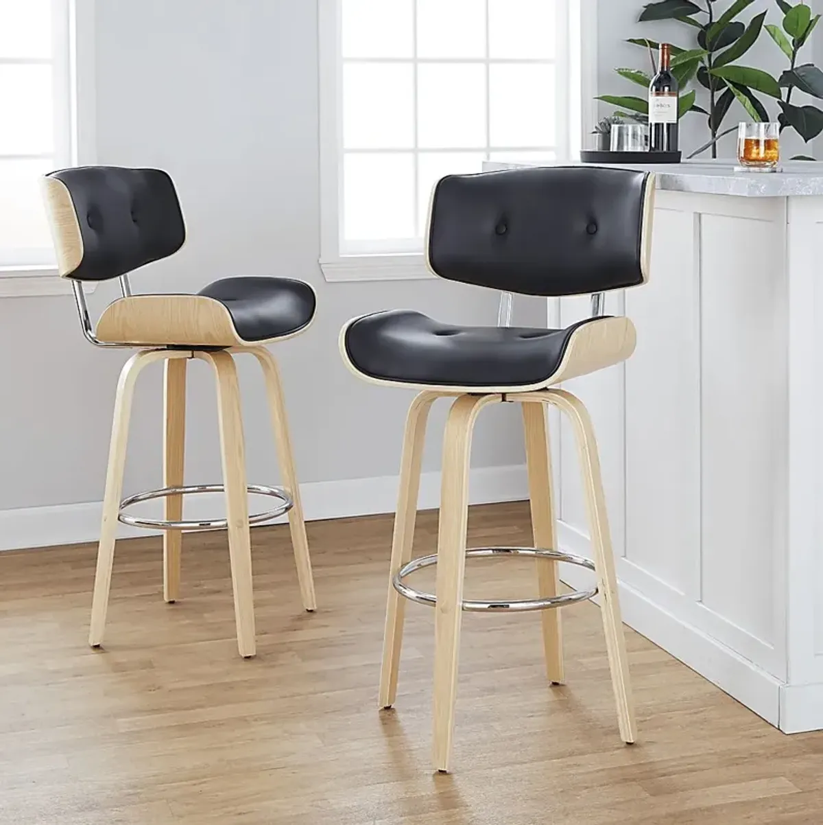 Tesshire IV Black Swivel Barstool, Set of 2