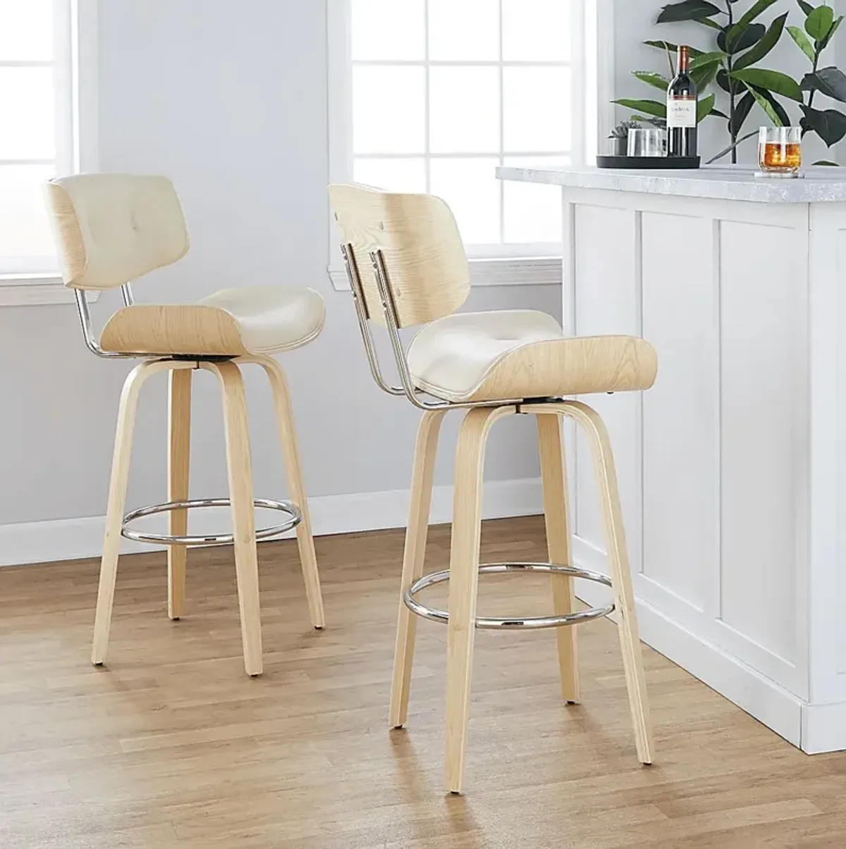 Tesshire IV Cream Swivel Barstool, Set of 2