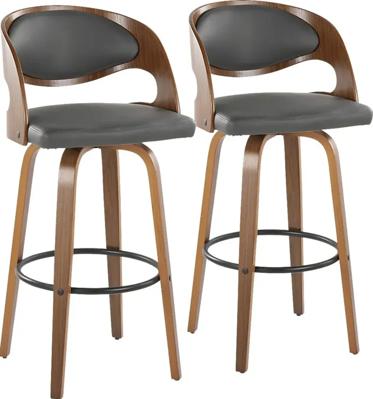 Tescord V Charcoal Swivel Barstool, Set of 2