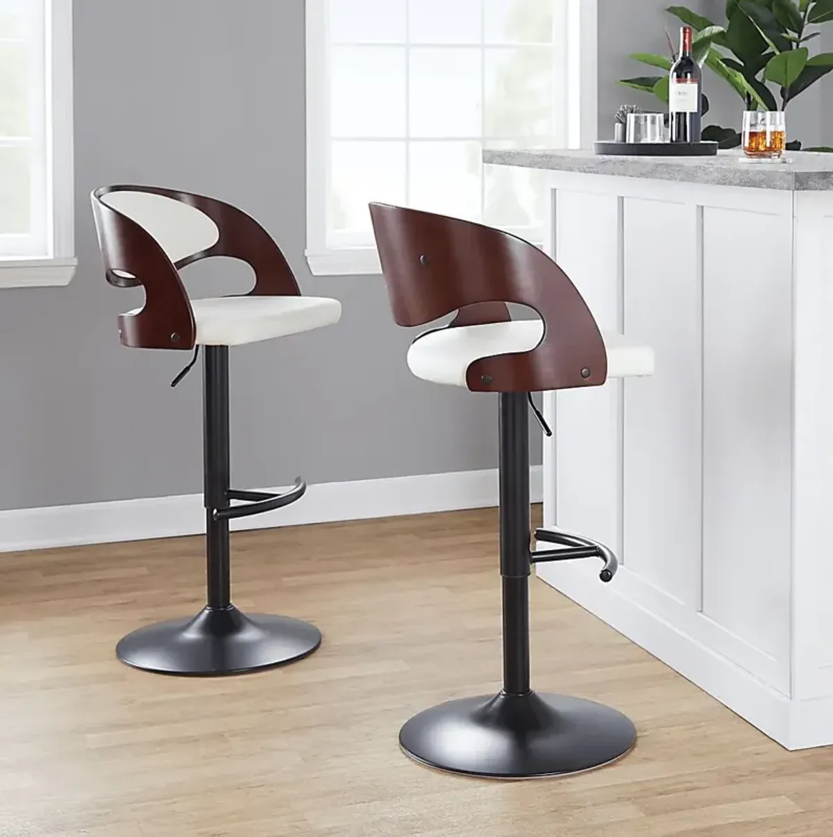 Tescord III White Adjustable Barstool, Set of 2