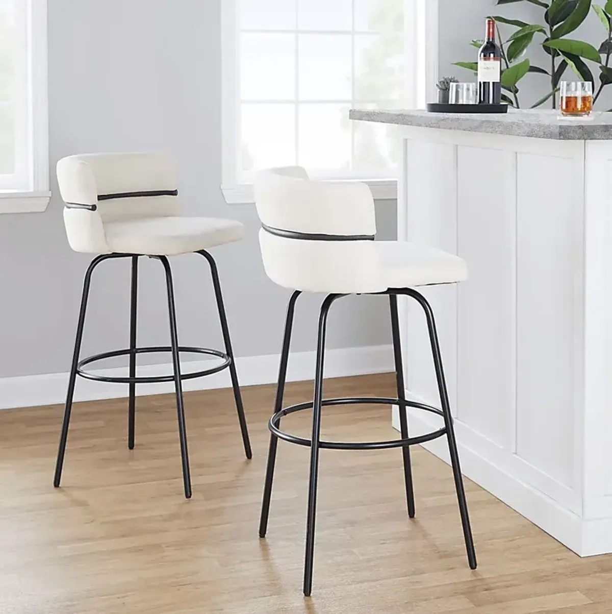 Percivale I Cream Swivel Barstool, Set of 2