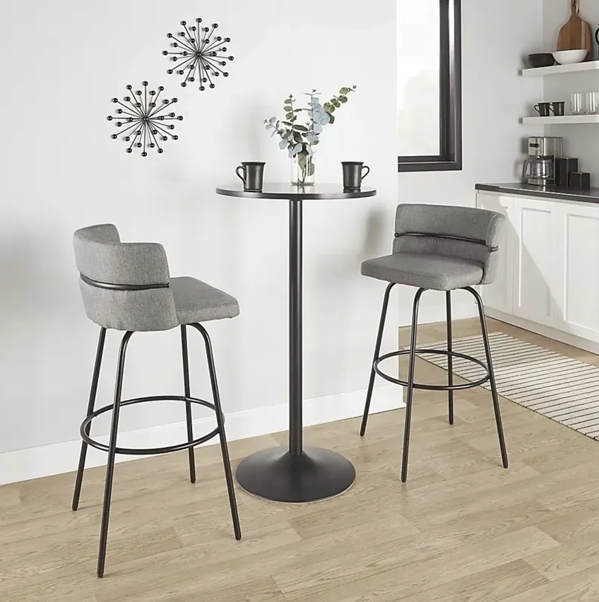 Percivale I Light Gray Swivel Barstool, Set of 2