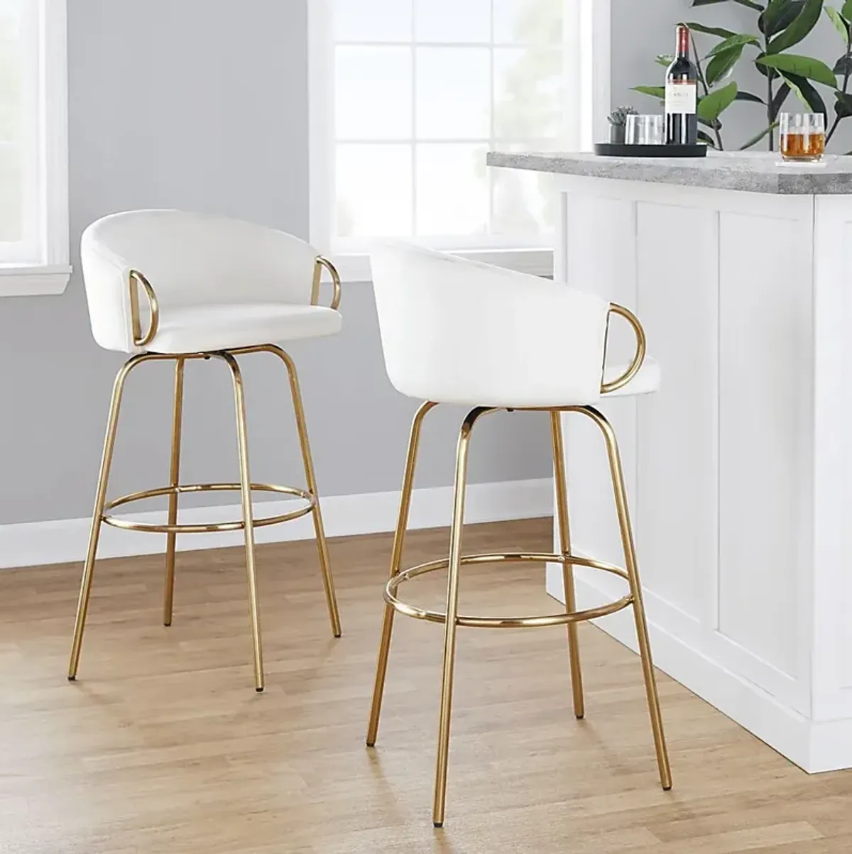 Amarante Cream Swivel Barstool, Set of 2