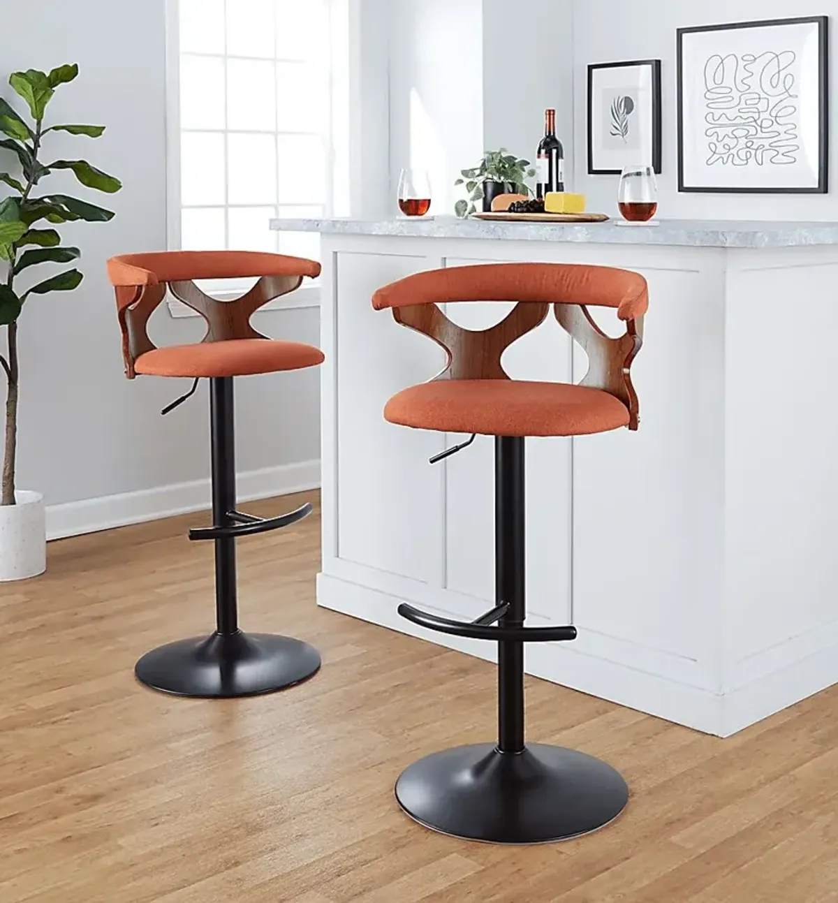 Wyndmoor VIII Orange Adjustable Barstool, Set of 2