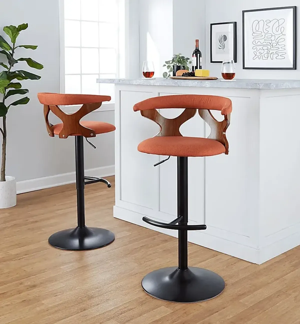 Wyndmoor VIII Orange Adjustable Barstool, Set of 2