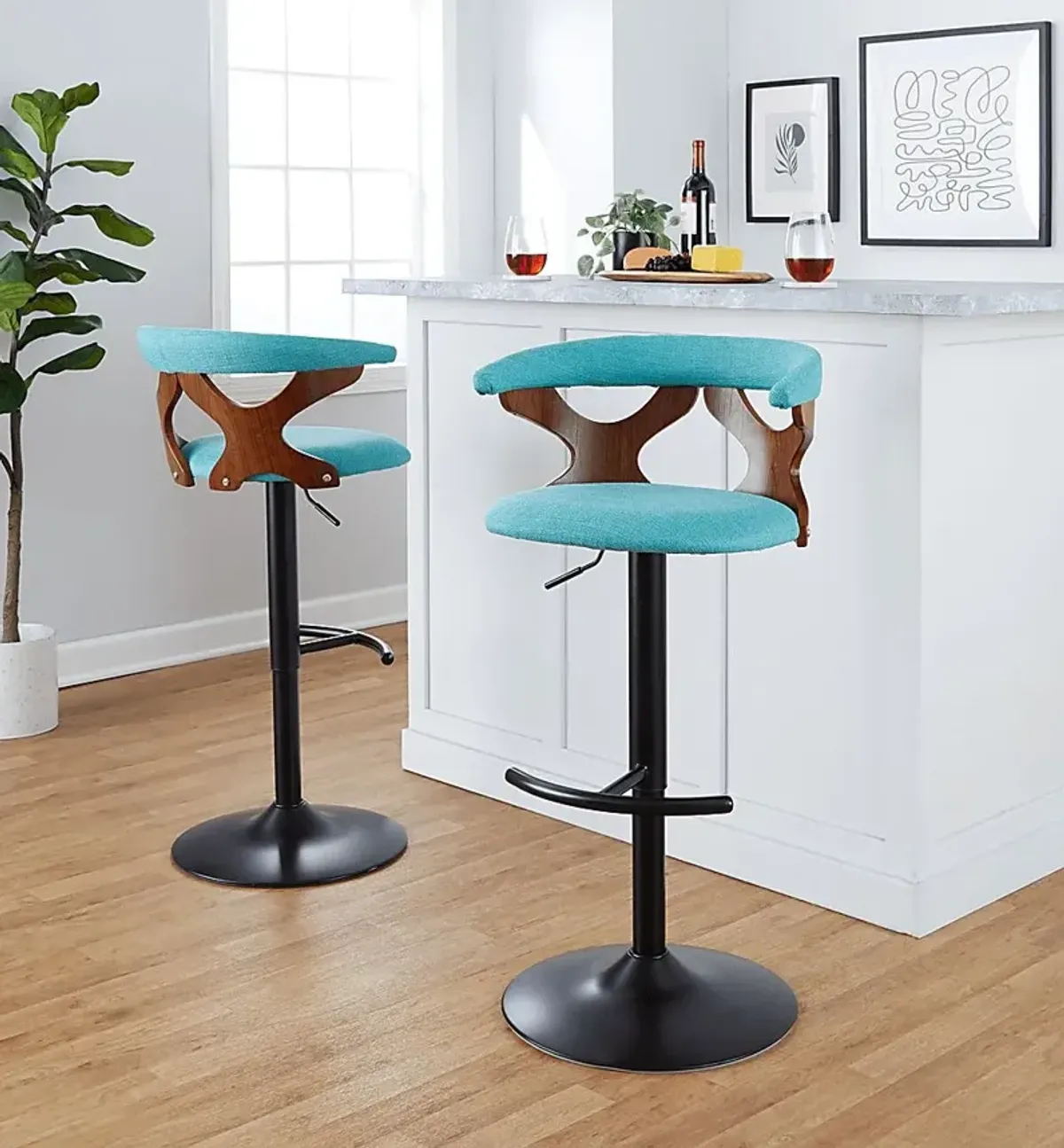 Wyndmoor VIII Teal Adjustable Barstool, Set of 2