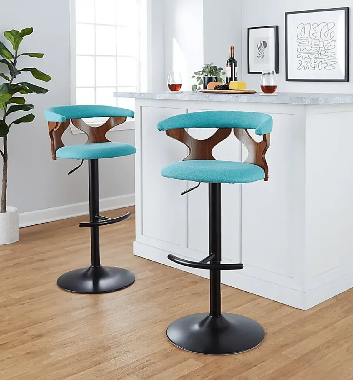 Wyndmoor VIII Teal Adjustable Barstool, Set of 2