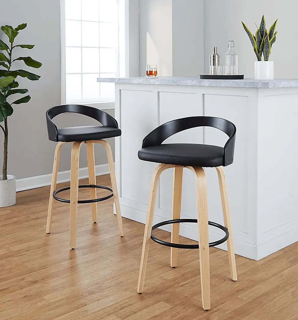 Zykan VII Black Swivel Barstool, Set of 2