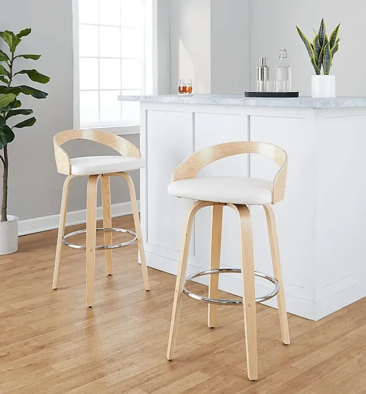 Zykan X White Swivel Barstool, Set of 2