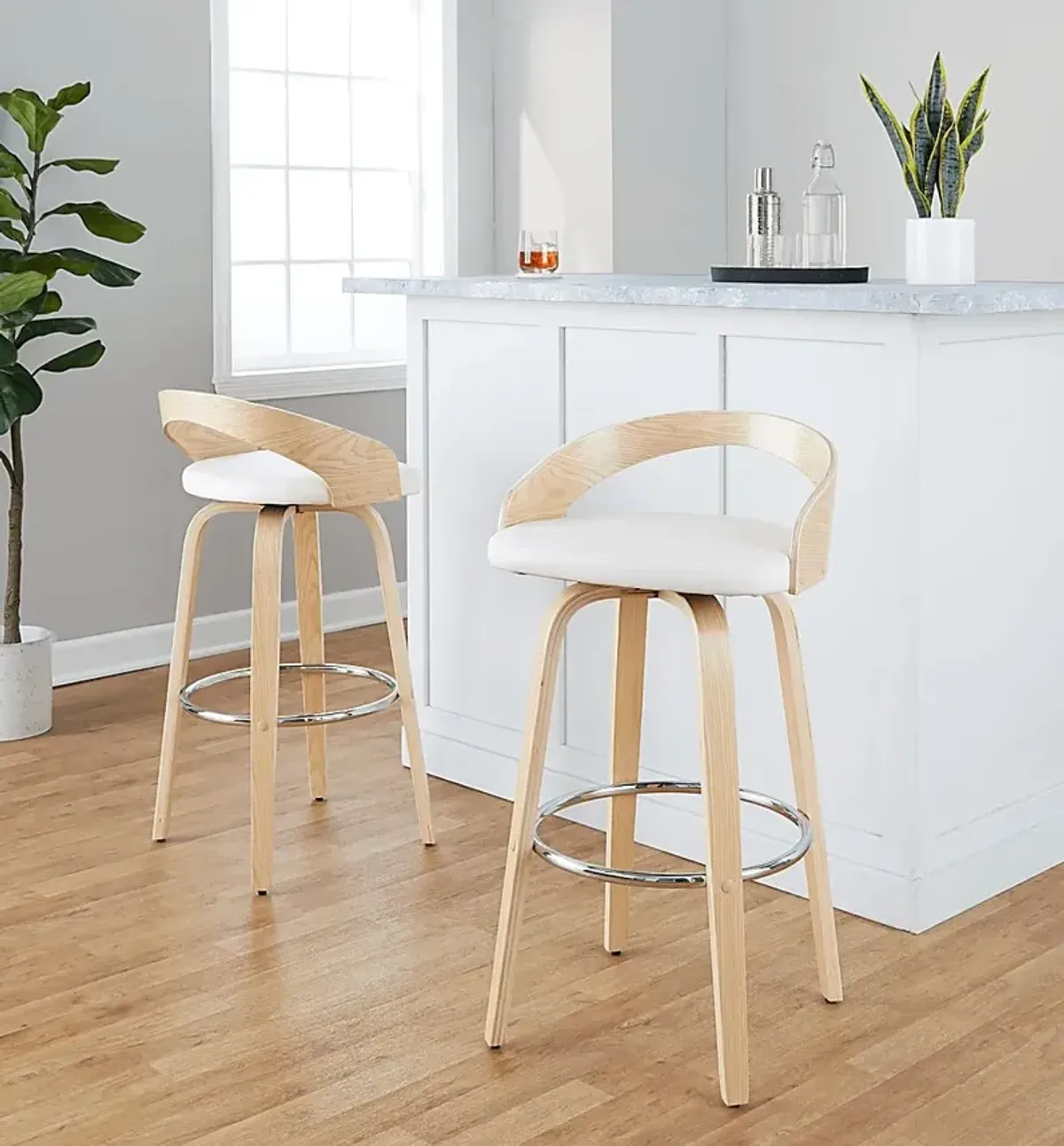 Zykan X White Swivel Barstool, Set of 2