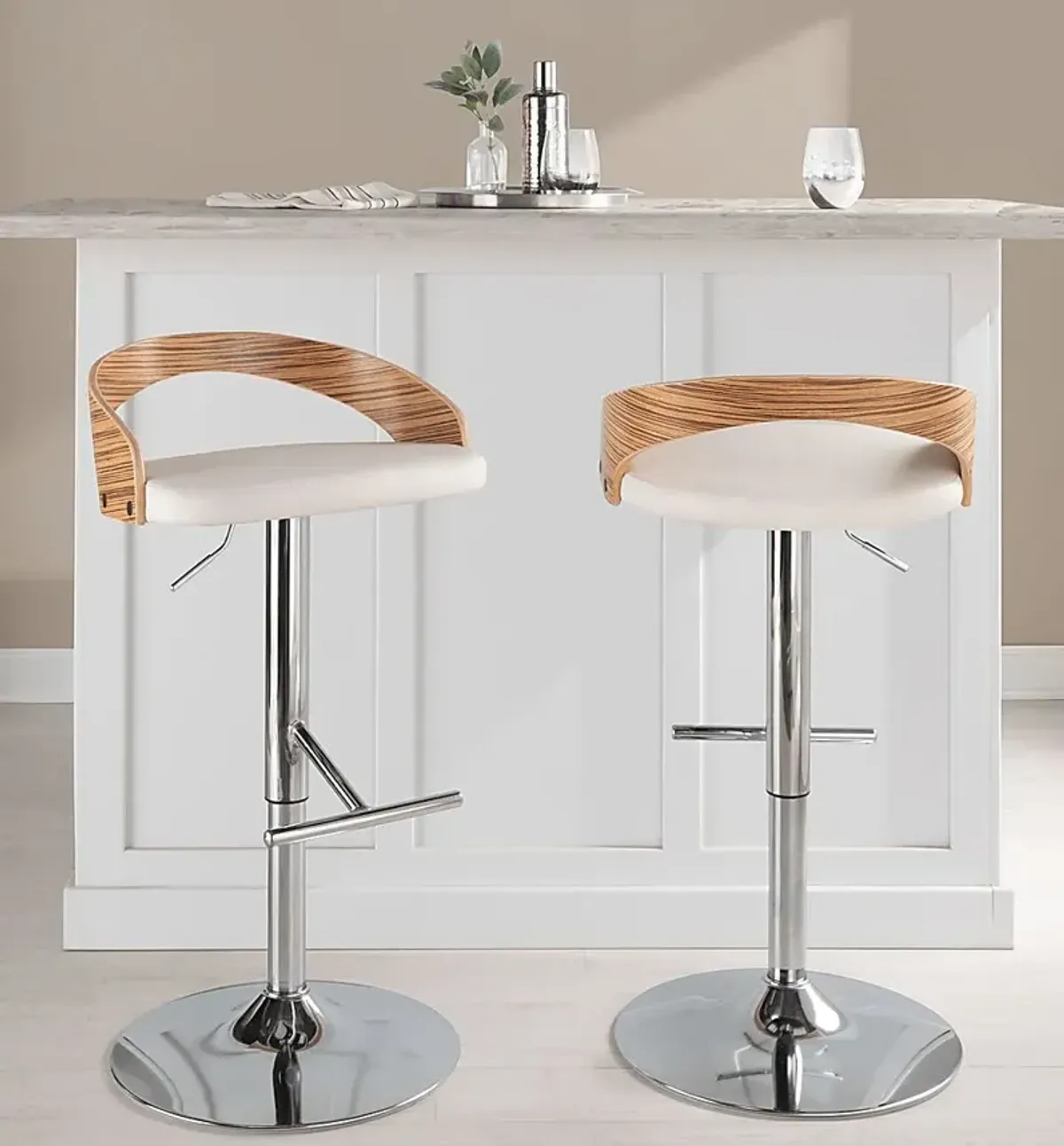 Wrayhall I White Adjustable Swivel Barstool, Set of 2