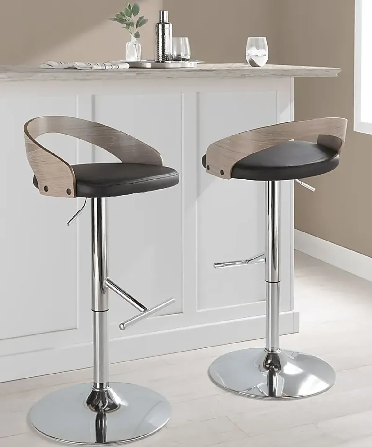 Wrayhall I Black Adjustable Swivel Barstool, Set of 2