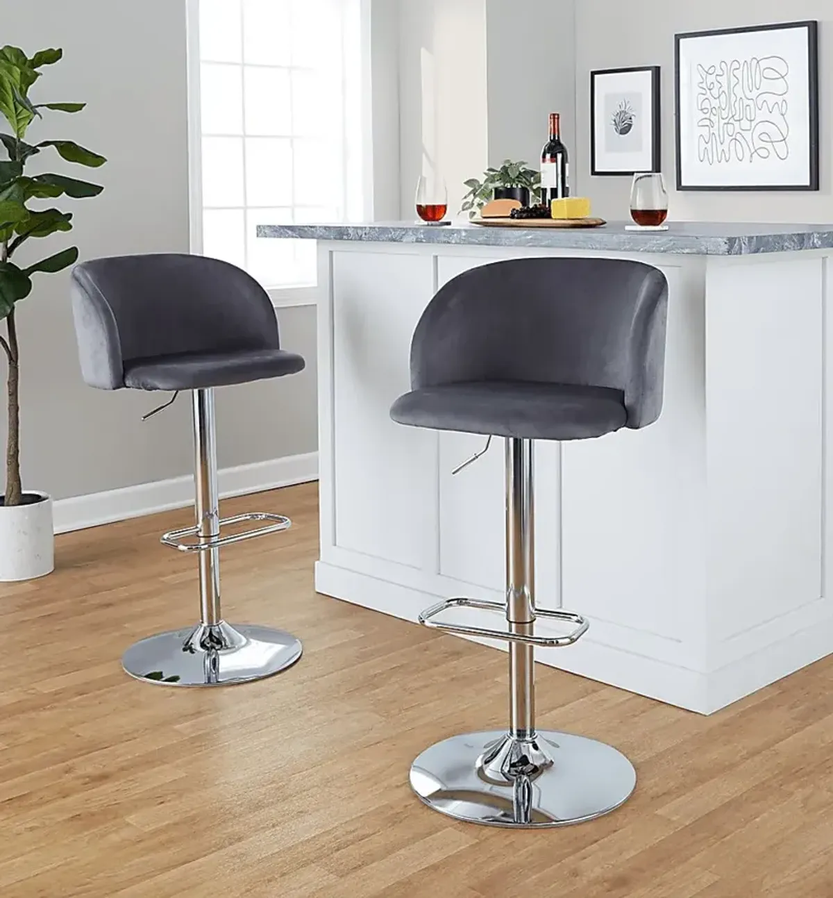 Worthford Gray Adjustable Swivel Barstool, Set of 2