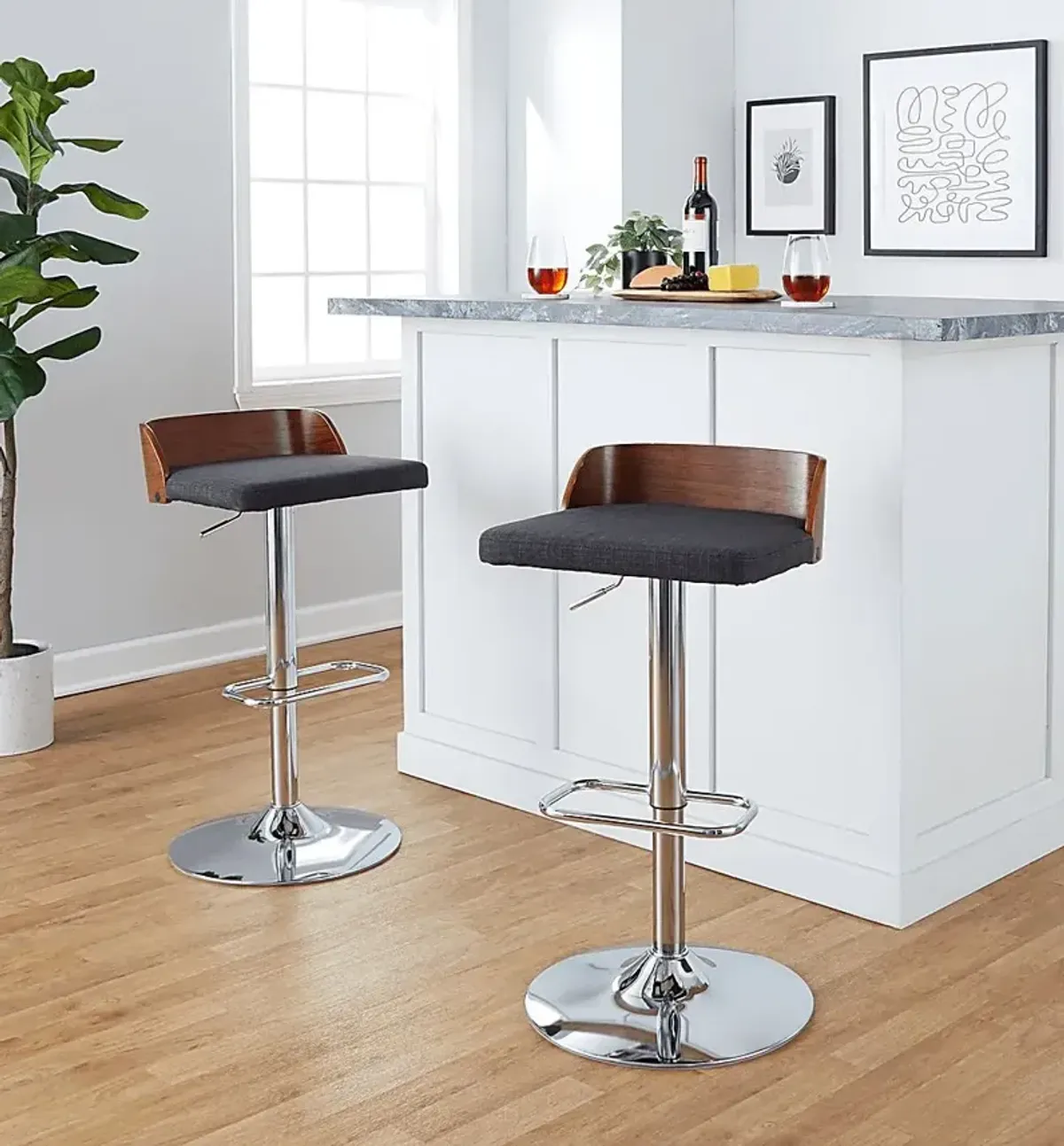 Wetherburn IV Charcoal Adjustable Swivel Barstool, Set of 2