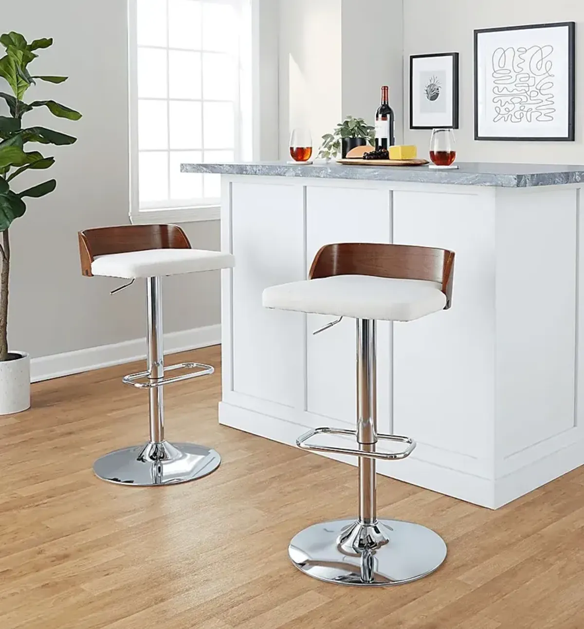 Wetherburn IV Cream Adjustable Swivel Barstool, Set of 2