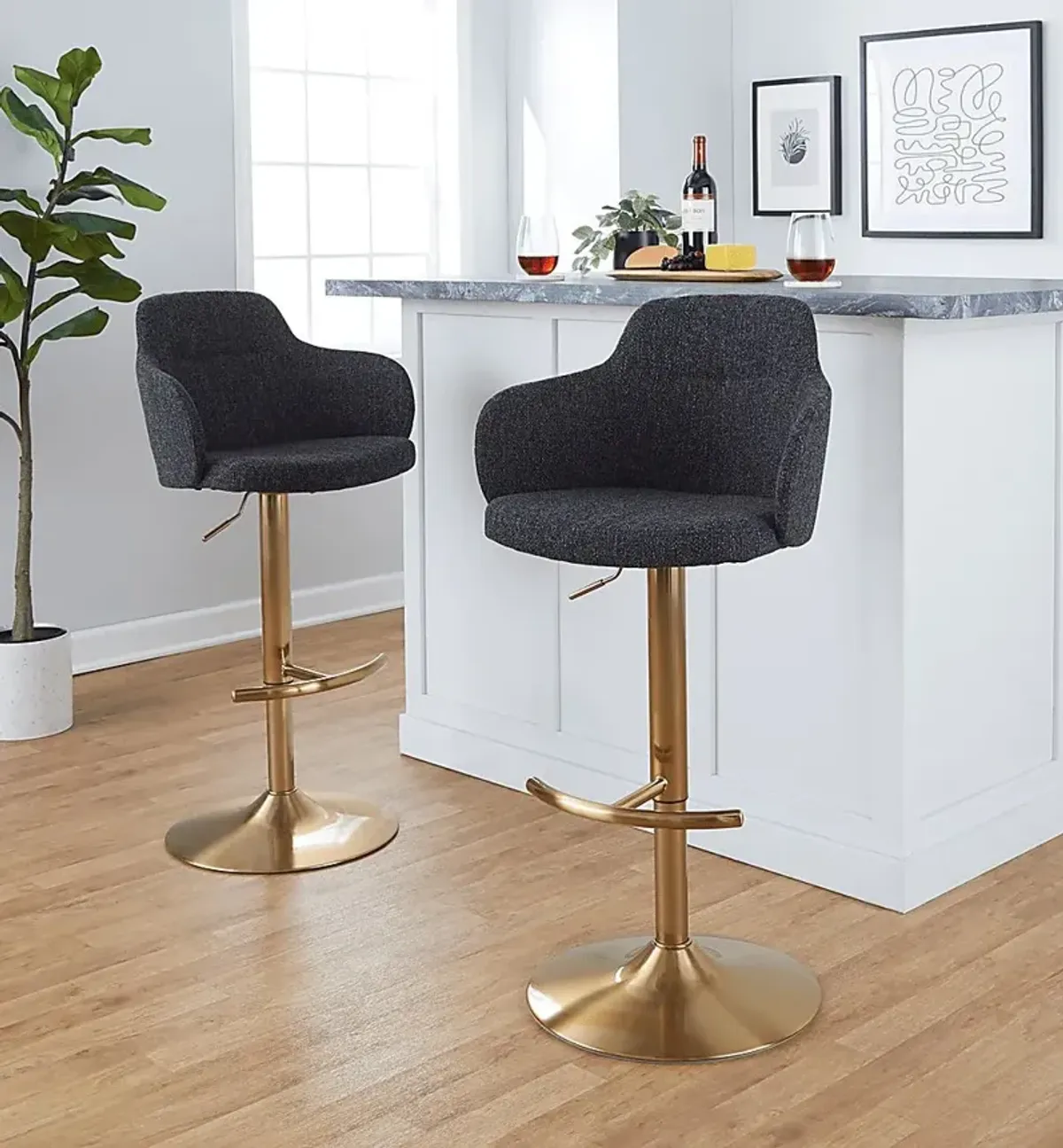 Vitadale III Gray Adjustable Swivel Barstool, Set of 2