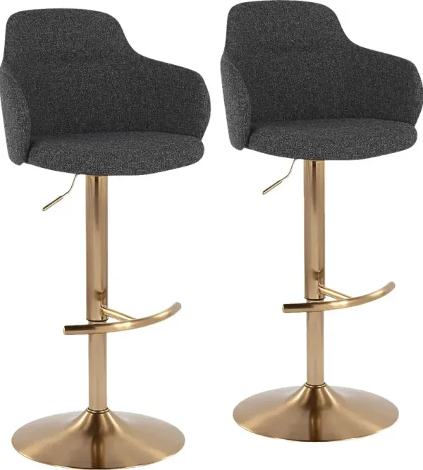 Vitadale III Gray Adjustable Swivel Barstool, Set of 2