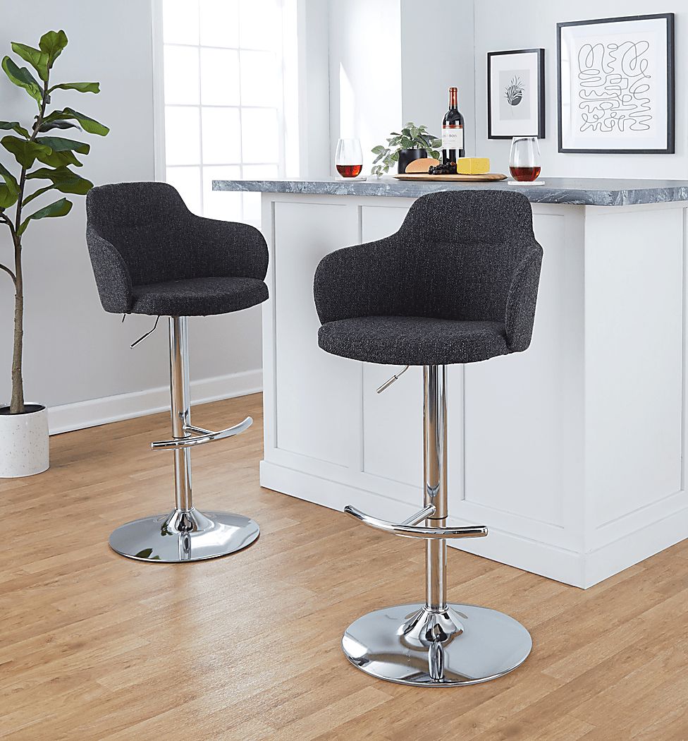 Vitadale IV Dark Gray Adjustable Swivel Barstool, Set of 2