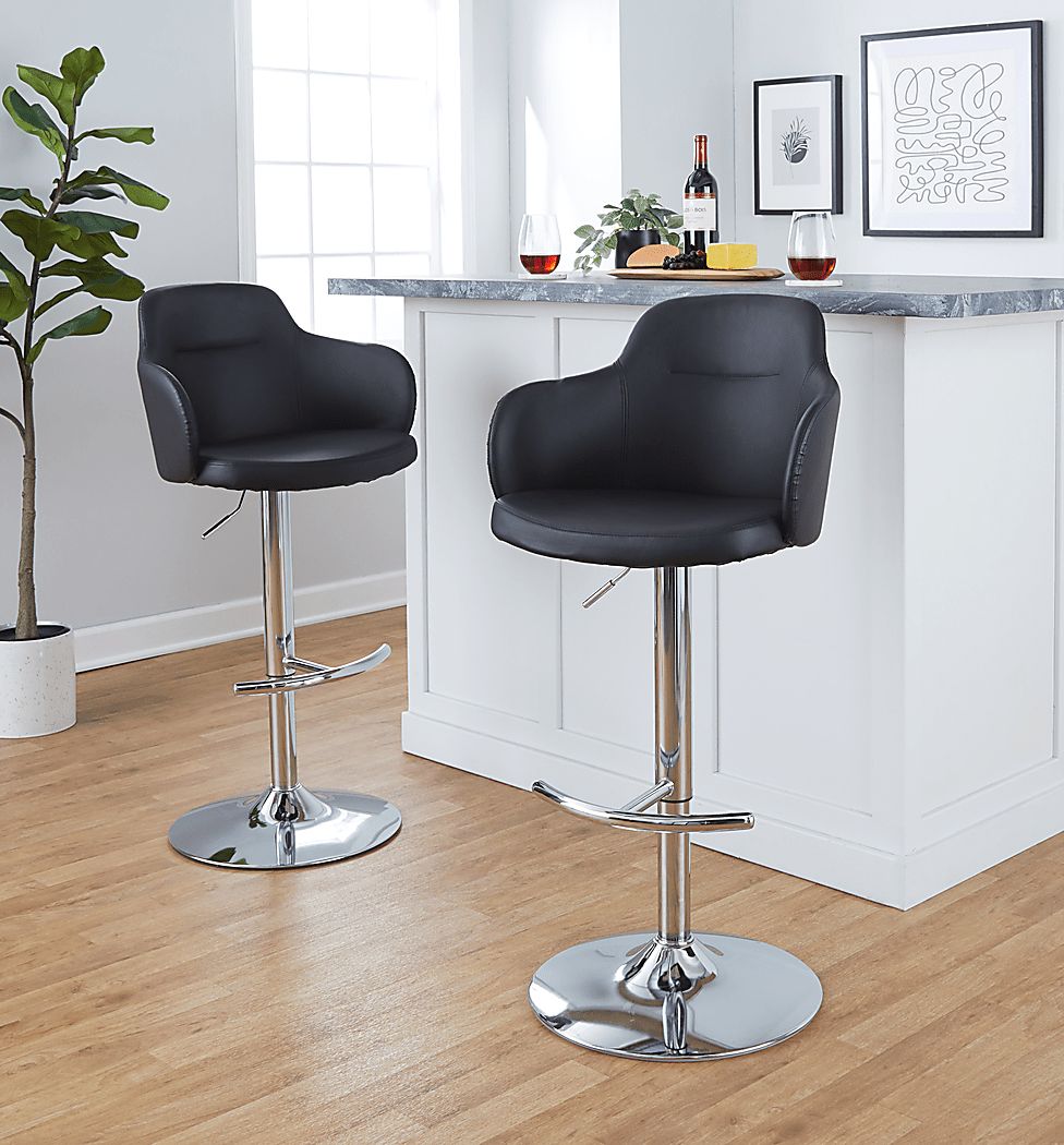 Vitadale IV Black Adjustable Swivel Barstool, Set of 2