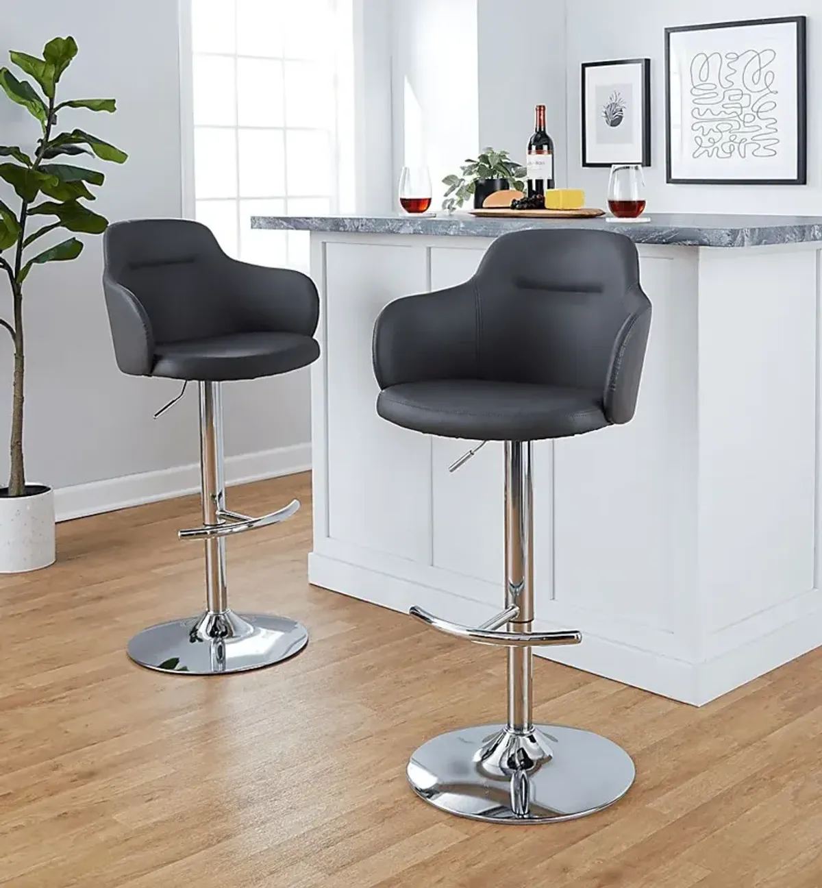 Vitadale IV Gray Adjustable Swivel Barstool, Set of 2