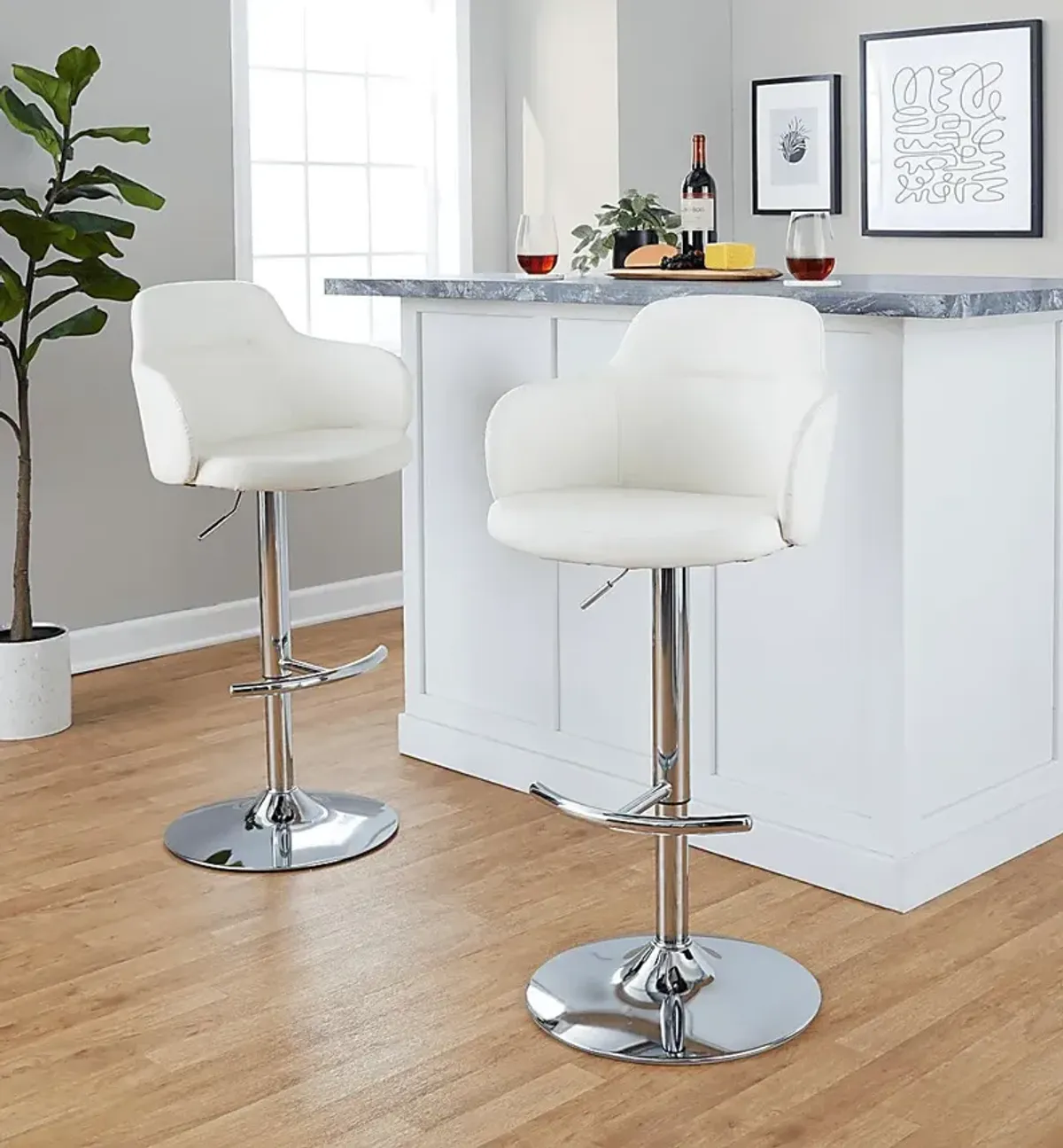 Vitadale IV White Adjustable Swivel Barstool, Set of 2