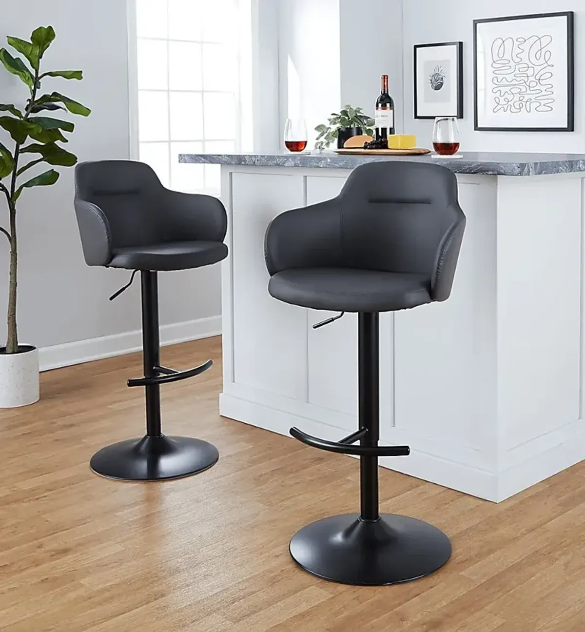 Vitadale VI Gray Adjustable Swivel Barstool, Set of 2