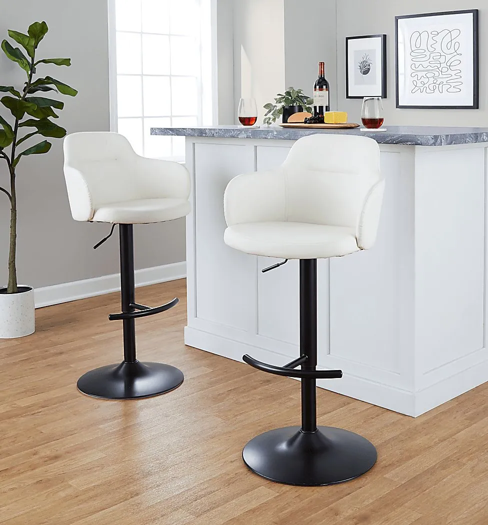 Vitadale VI White Adjustable Swivel Barstool, Set of 2